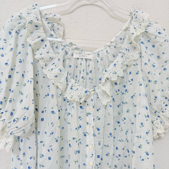 Doen Leta Dress Nightgown Light Blue Floral Size Small - Picture 2 of 5